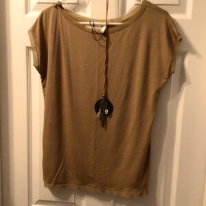 Italian Style Womens Brown T Raw Edge Hem W Necklace Sz L Classic Office Travel